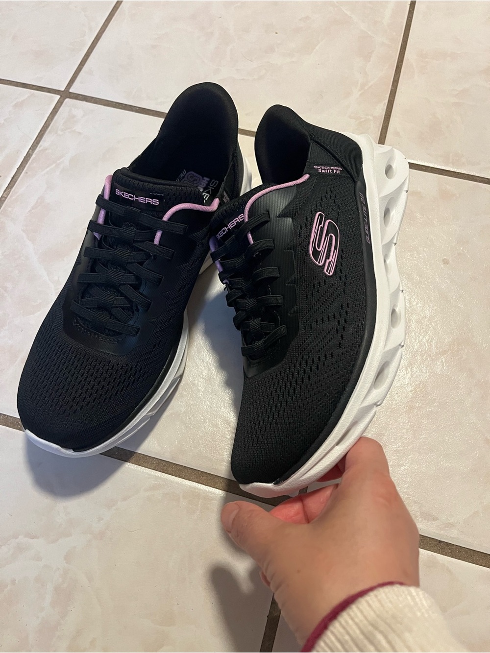 Skechers Black Athletic Sneakers with Pink Accents